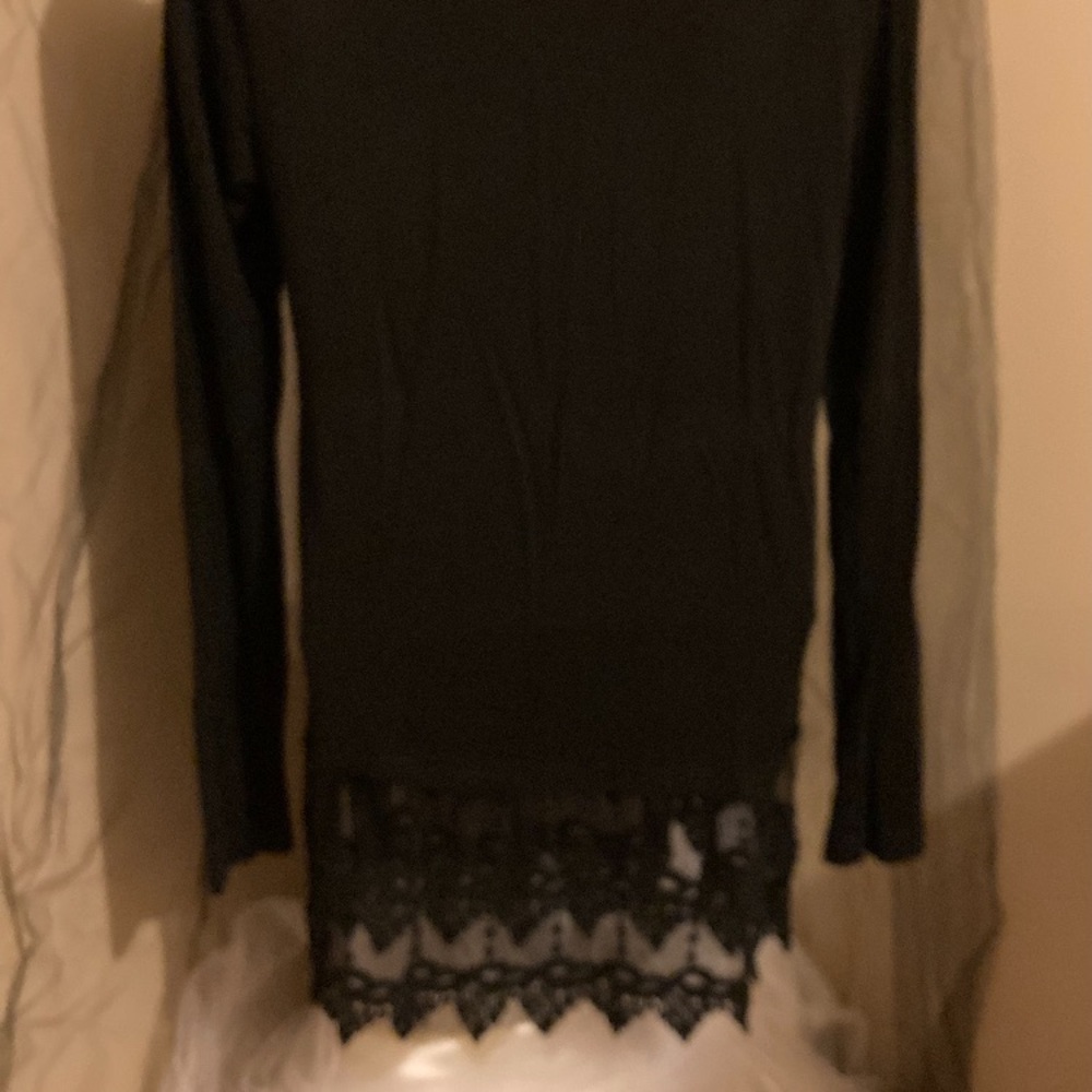Black Lace Hem long sleeve Top